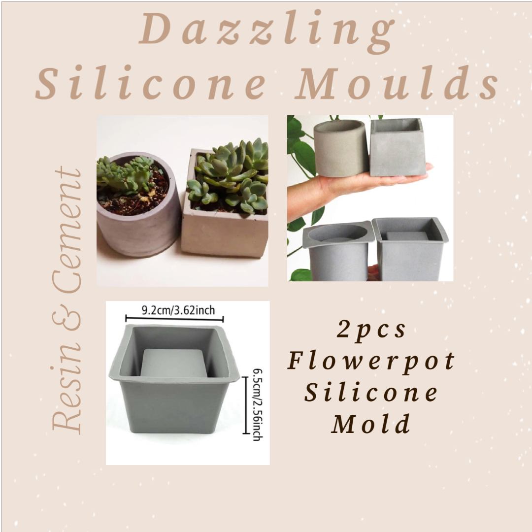  2Pcs Succulent Plants Pot Concrete Cement Mold Flower